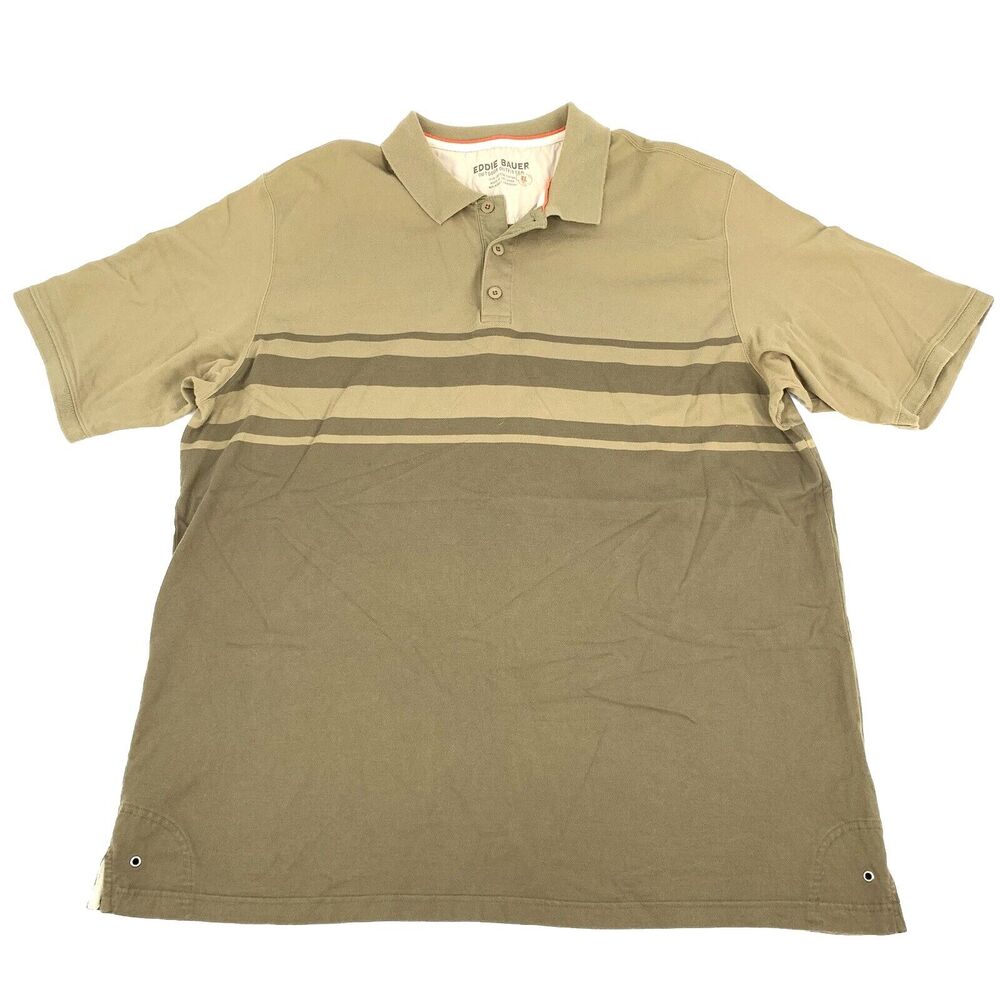 Eddie Bauer Collared Short Sleeve Polo Shirt Size XL Mens Khaki Green Tan